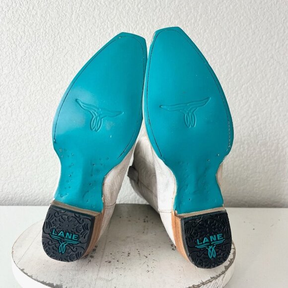 Lane LEXINGTON Women Cowboy Boots 8.5 White Leather Western Cowgirl Mid Calf - Picture 11 of 14